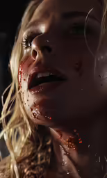 a young woman with blood all over her face