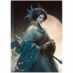 a character in a chinese clothing and with a wand