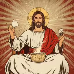 the icon of jesus holding a basket of food