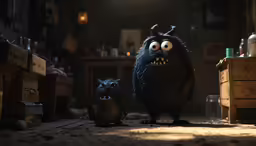 the animated monster with his teeth on the table next to it