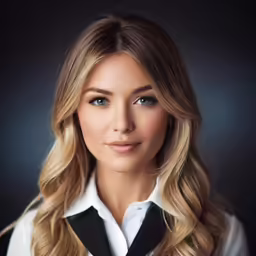 an attractive blonde woman wearing a white shirt and black tie