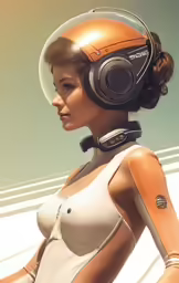 a woman in a dress and headphones in a photo