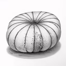 a black and white drawing of an orange