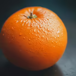 a closeup of an orange sitting in a dark room
