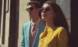 man and woman dressed in bright colorful outfits