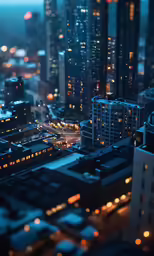 a blurry photo of city lights and skyscrapers