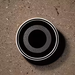a close up of a black and white disk