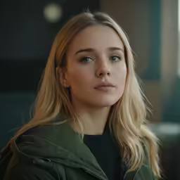the blonde woman is looking at something