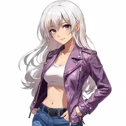 an anime girl in jeans and a jacket