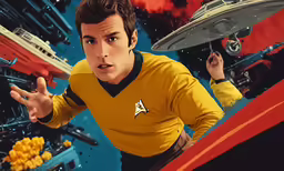 the young star trek character standing next to some ships