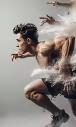 a man running while being obscured by clouds