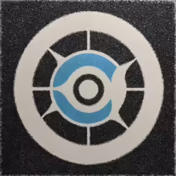 the circular logo appears to be blue and white