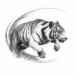 a tiger that is in the grass with some water