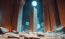 a very large monument with lights shining down at it