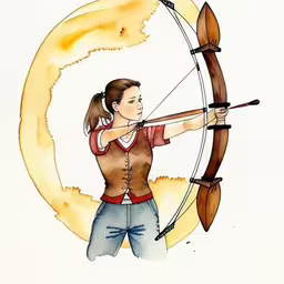 a woman in jeans and top holding a bow,an image of a girl with a bow and arrow