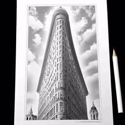 the flatirot building is shown with the name and number on it