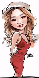 a drawing of a smiling woman in a dress and hat,the digital art of a girl wearing a hat