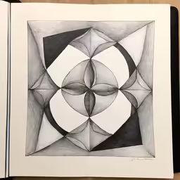 a drawing in an open book with a circle on the side of it