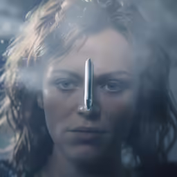 woman with nose piercing in fogy photo