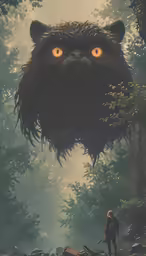 a man standing next to an animal in the forest