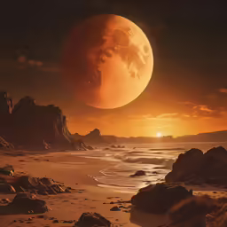 a very bright sunset on the coast of a sea