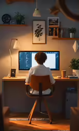 the woman at her computer is working on a program