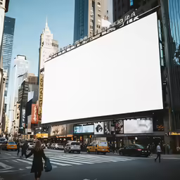 the huge billboard is surrounded by tall buildings