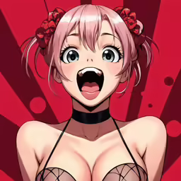 an anime character with blonde hair and big breast