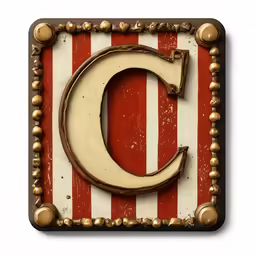 this is an unusual and unique letter e on the red and white stripe