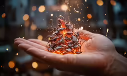 a person is holding up a small object