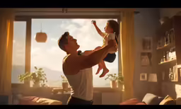 man holding young girl in living room setting
