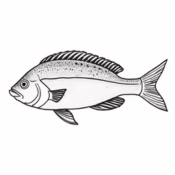 a fish with stripes drawn in black on a white background