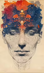 portrait of a man with an elaborate, artistic head design