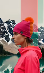 a woman wearing a hat in front of water