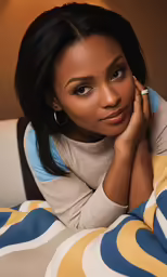 a woman is laying down in her bed