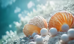 two seashells and pearls in an ocean scene