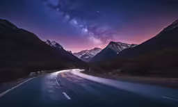 the night sky is reflecting off the mountain range