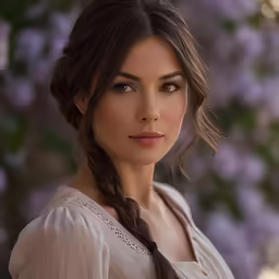 a beautiful woman in white with an elegant hairdoe
