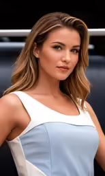 a beautiful young woman standing in front of a black background