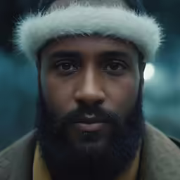a bearded man with a santa hat