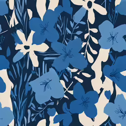 a blue and white floral print with white leaves