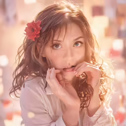 the girl has a flower in her hair