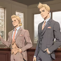 two men dressed up with suits and ties,two male colleagues in suits, standing next to each other