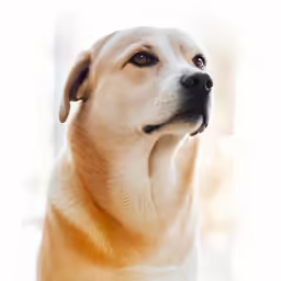 a close up of a white dog with brown eyes