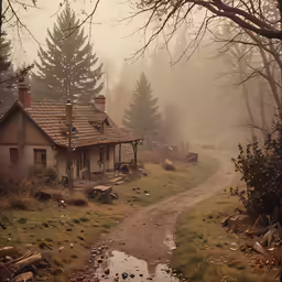 a country house sitting in the middle of a forest