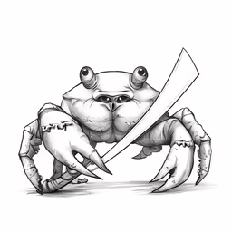an ink - drawing of a crab holding two knives
