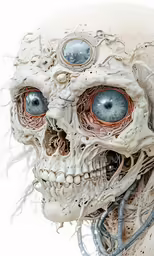 a skeleton has its face and eyes covered in the bones