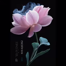 a pink flower and smoke on a black background