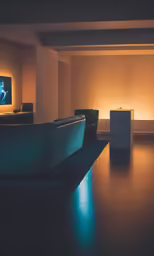 a room with a bar sitting next to a television