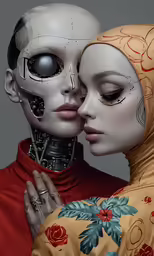 a digital artwork of two women with skeleton makeup